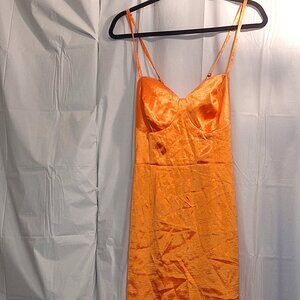 Orange Mini Slip Dress. Lace up back.  Sz. L